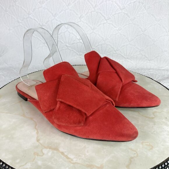 J. Crew Marina Dressy Mule Shoes Red Suede Bow Embellished Coquette Slipon Slide - Picture 2 of 12